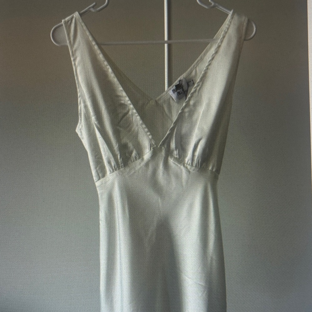 Silk-Feel V-Neck Slip Dress in Ivory